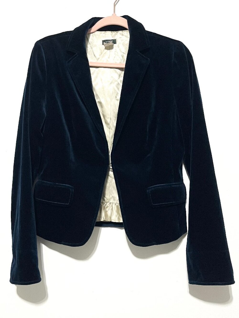 J Crew Womens Schoolboy Blazer Ecole Velvet 8 Blue Cotton Professional Corporate